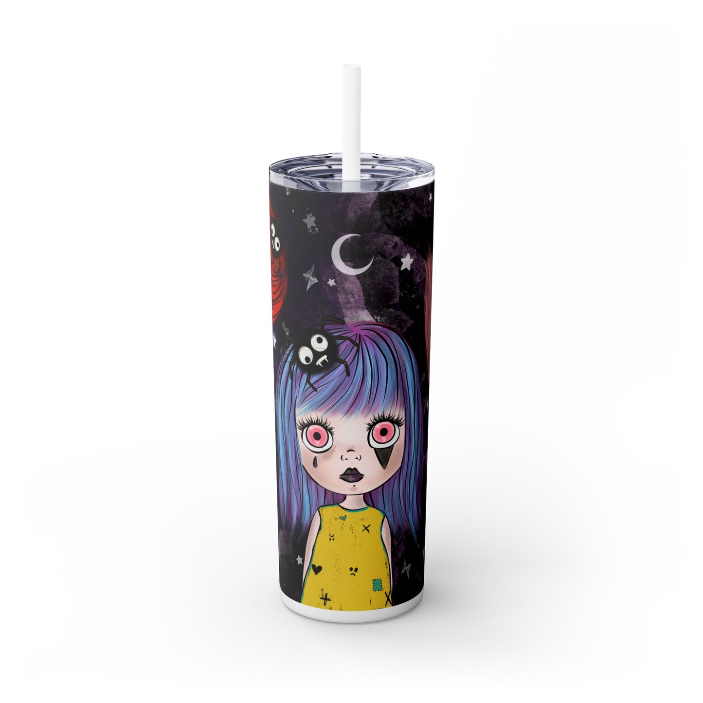 Spooky Little Goth Girls Skinny Tumbler with Straw, 20oz