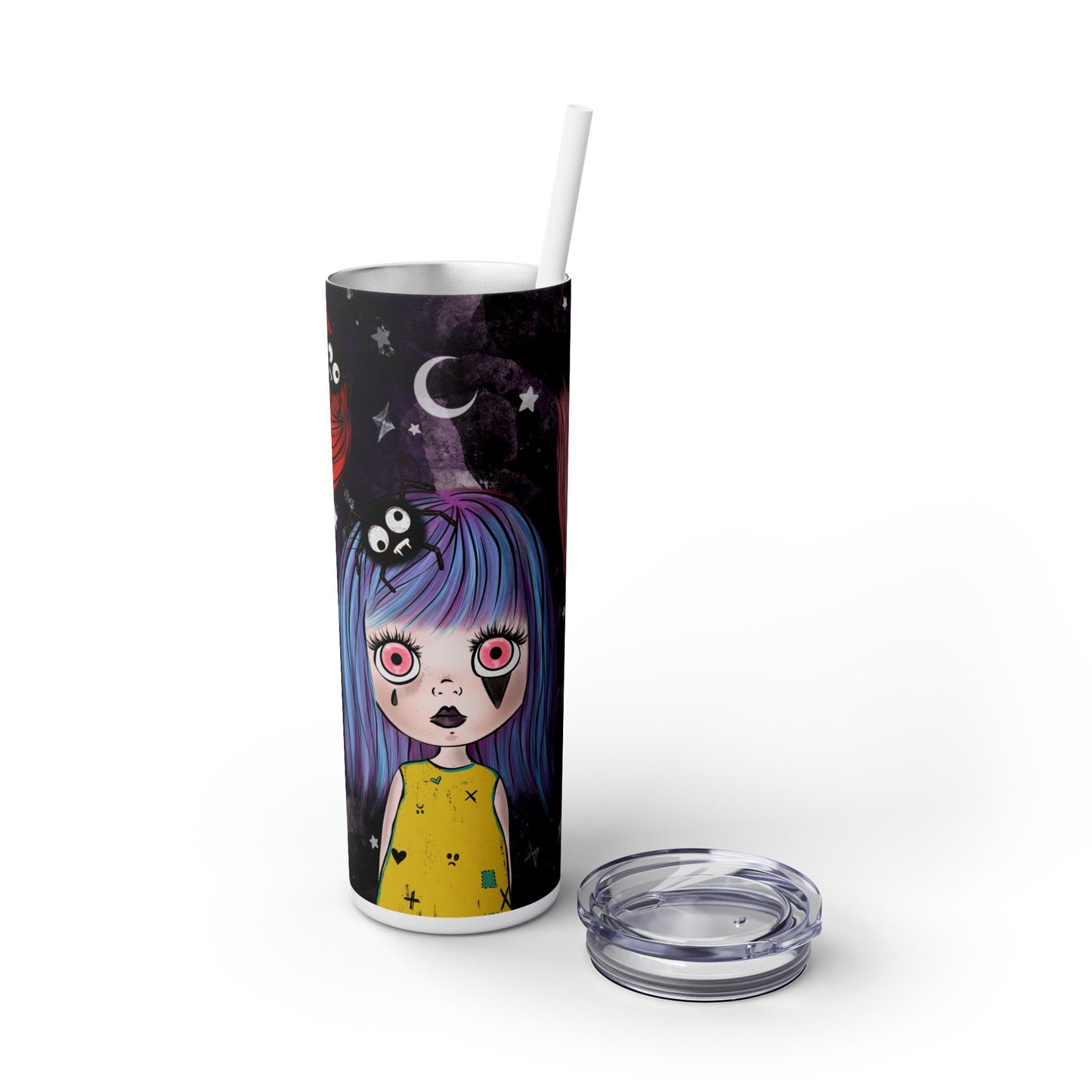 Spooky Little Goth Girls Skinny Tumbler with Straw, 20oz