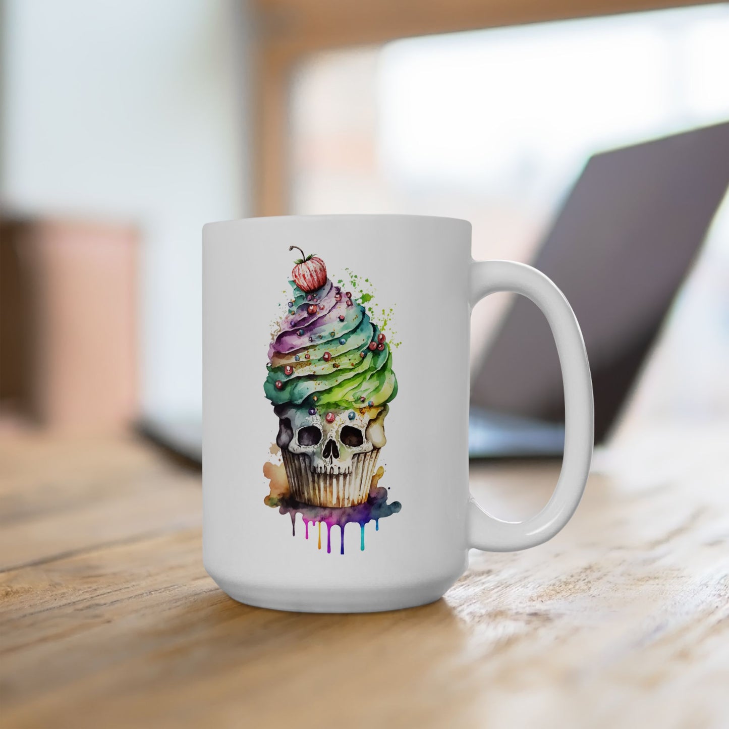 Spooky Skull Cupcake Ceramic Mug 15oz