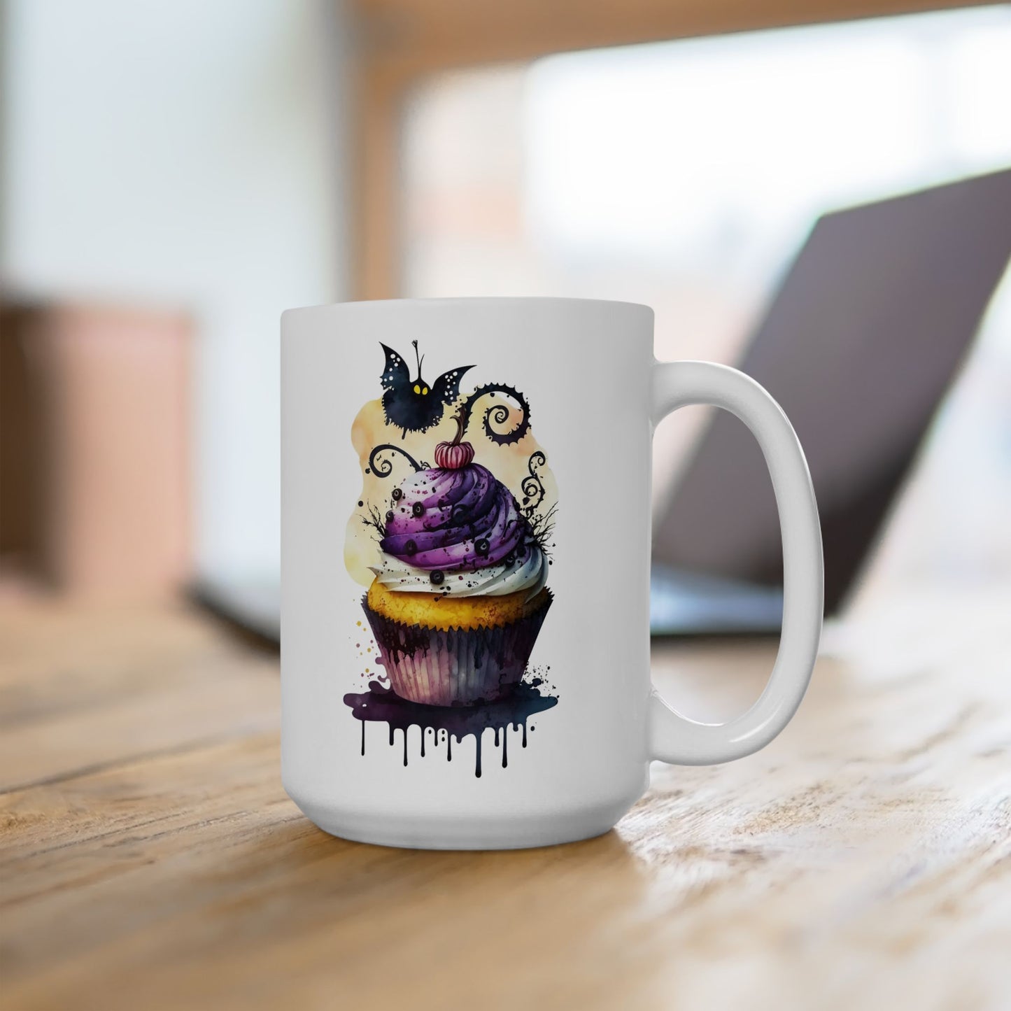 Spooky Bat Cupcake Ceramic Mug 15oz