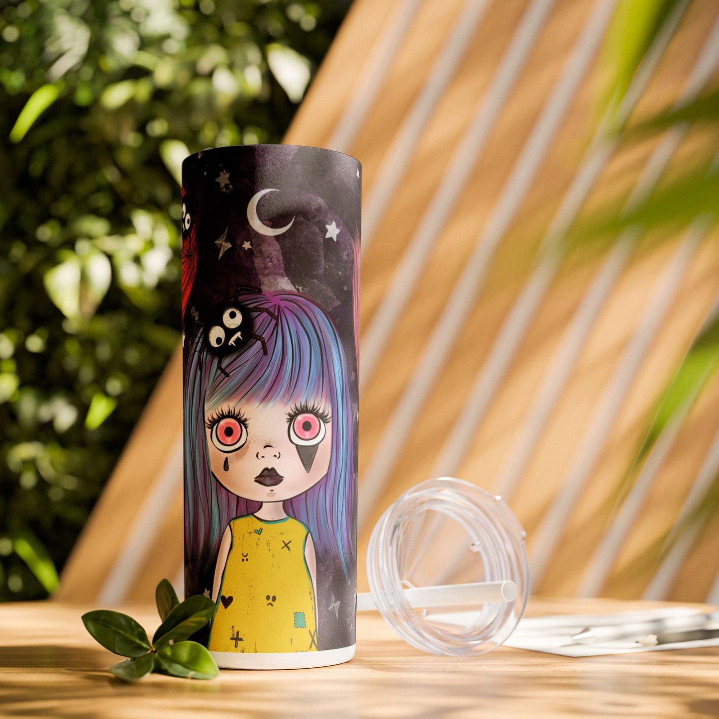 Spooky Little Goth Girls Skinny Tumbler with Straw, 20oz