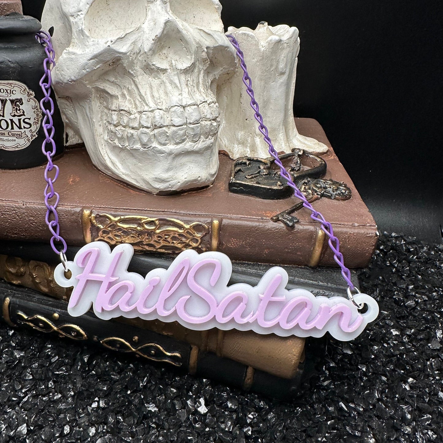 Hail Satan Pastel Goth Necklace, Layered Laser Cut Acrylic Necklace, Pastel Goth, Alt Jewelry, Gothic Jewelry, Gothic Necklace