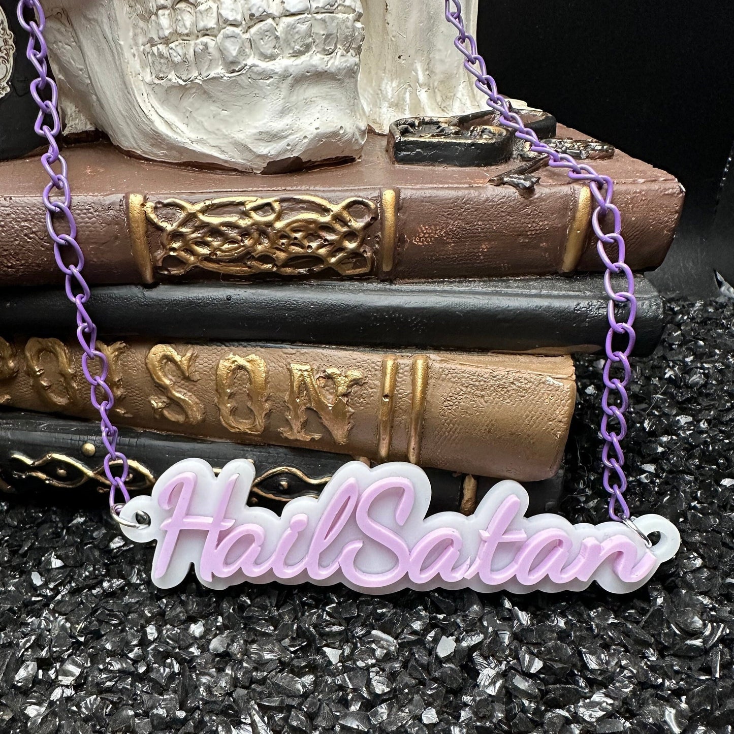 Hail Satan Pastel Goth Necklace, Layered Laser Cut Acrylic Necklace, Pastel Goth, Alt Jewelry, Gothic Jewelry, Gothic Necklace