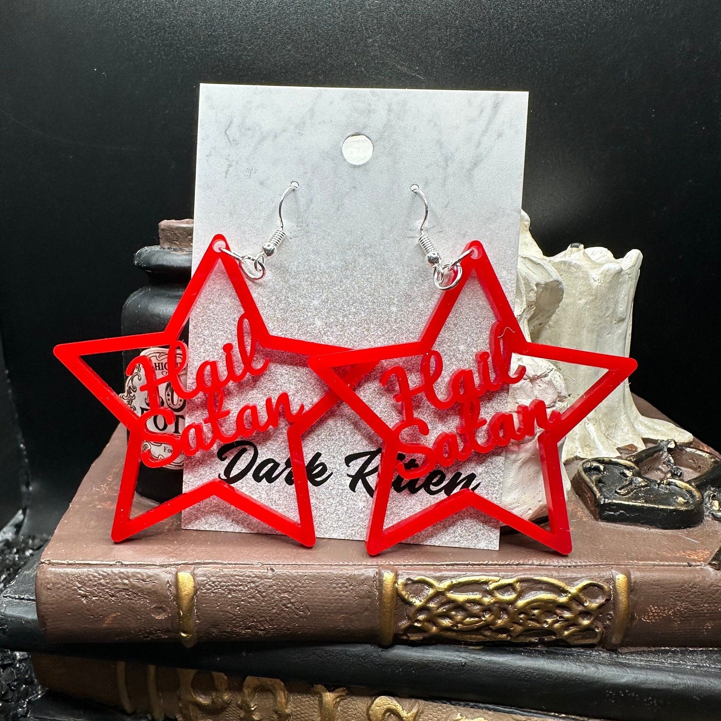 Hail Satan Red Acrylic Star Earrings, Gothic Jewelry, Goth Earrings, Satan Earrings, Alt Jewelry, Alt Earrings