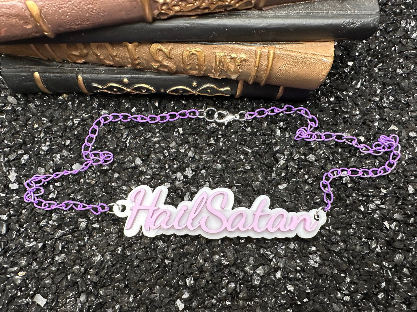 Hail Satan Pastel Goth Necklace, Layered Laser Cut Acrylic Necklace, Pastel Goth, Alt Jewelry, Gothic Jewelry, Gothic Necklace