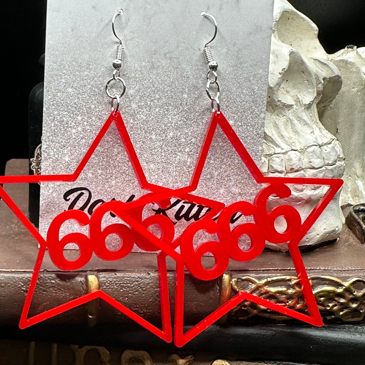 666 Red Acrylic Star Earrings