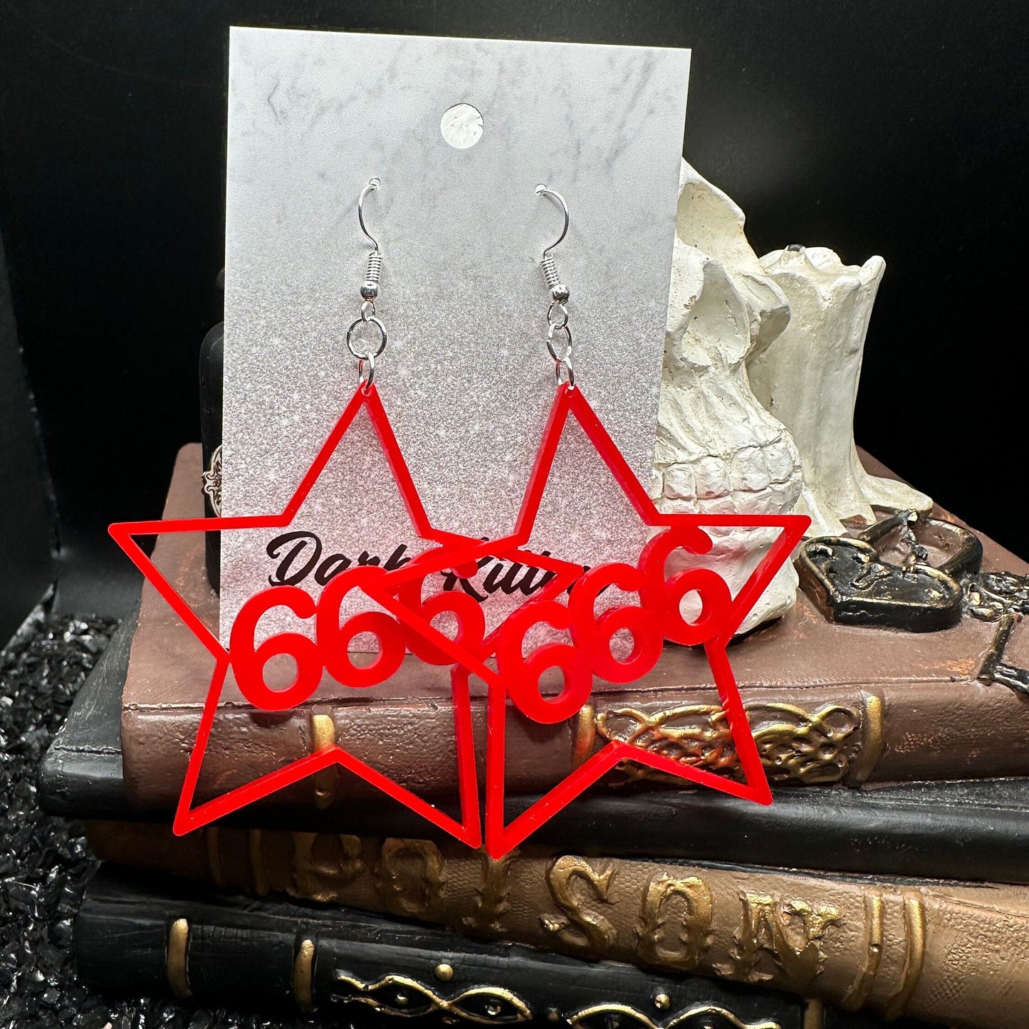 666 Red Acrylic Star Earrings