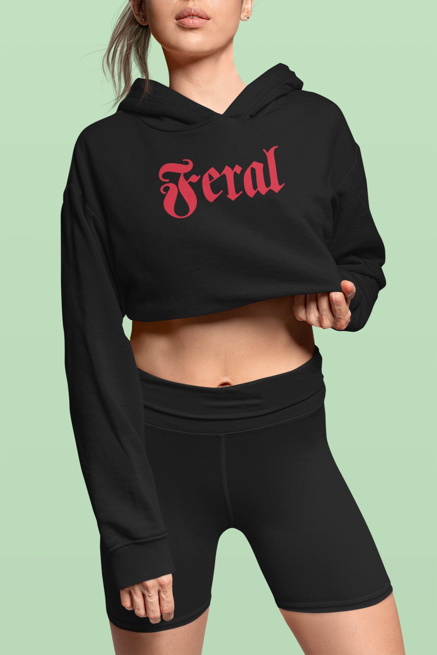 Feral Crop Hoodie, Adult Humor Gift, Sarcastic Hoodie, Unhinged Hoodie, Gothic Clothing