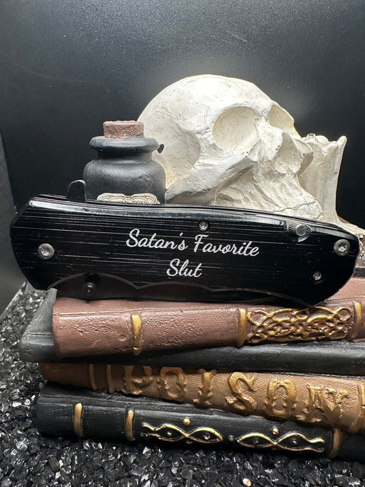 Satan's Favorite Slut Pocket Knife, Personalized Knife, Personalized Knives, Engraved Pocket